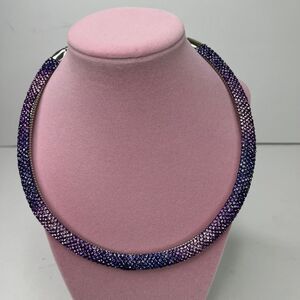 Necklace Purple Shiny Rhinestones Round Jewelry #565